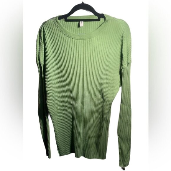 KOTN Olive Ribbed Crewneck long sleeve Cotton Trendy Stylish Comfy Sweater M - Picture 2 of 4